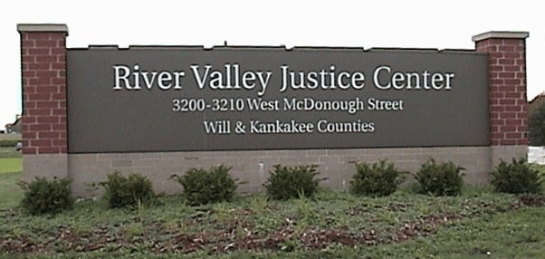 Exterior signage for River Valley Justice Center in Joliet, Illinois